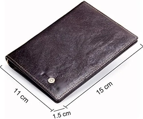 Vista 2 de ZHUHW - Cartera casual de piel auténtica para hombre, soporte para fotos, pasaporte, tarjetero para pasaporte de viaje, con bolsillo con cremallera