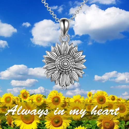 Vista 5 de Collar de urna de girasol de plata de ley para cenizas, joyería de cremación de flores rosas para cenizas