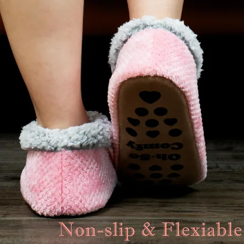 Vista 3 de Soft Fuzzy Slippers for Women Indoor, Warm Furry House Sock Shoes Fluffy Lined, Bedroom Booties Non-Slip Gripper Soles, Winter Cozy Christmas Gifts