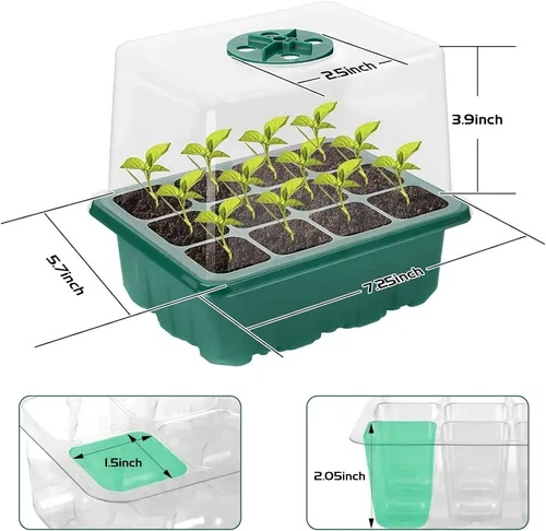 Vista 6 de Kit de bandeja de inicio de semillas con luz de crecimiento, paquete de 5 bandejas de semillas para plantas con cúpulas de humedad y cubiertas