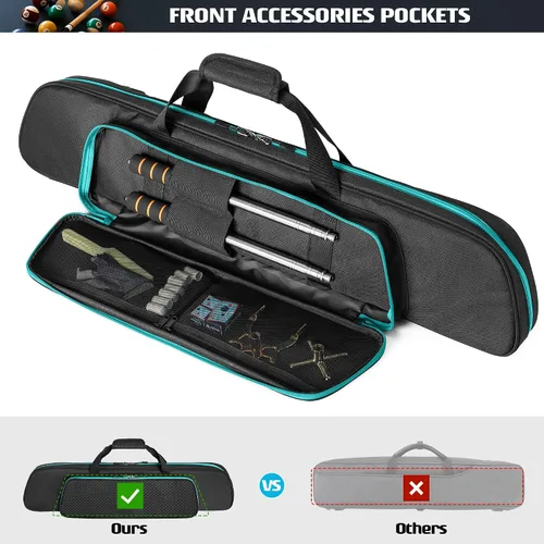 Vista 8 de GOBUROS Estuche para tacos de billar 2x2 con capacidad para 2 topes y 2 ejes, estuche suave para palos de billar con bolsillo frontal
