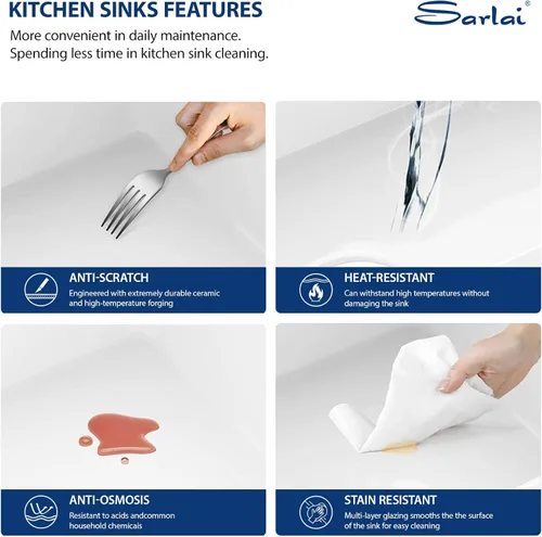 Vista 5 de Sarlai White Undermount/Drop In Kitchen Sink 24 x 18 Inch Laundry Sink 11 Inch Extra Deep White Fireclay Ceramic Single Bowl Dual-mount Utility