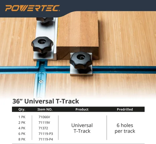 Vista 11 de POWERTEC 71484 Kit de perilla de pista en T con perilla de 7 estrellas, pernos roscados 1/4-20 y arandelas, juego de 4 pernos de riel en T