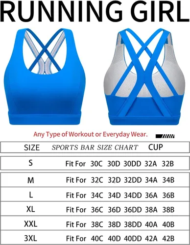 Vista 6 de RUNNING GIRL Brasier deportivo para mujer, soporte medio-alto con tirantes cruzados en la espalda con relleno, sujetadores deportivos de apoyo