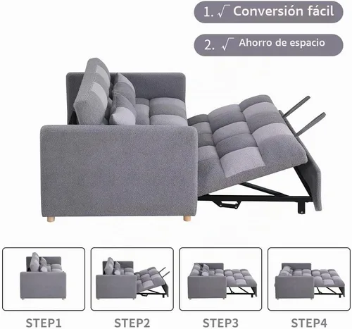 Vista 6 de Sofá cama biplaza, sofá cama convertible 3 en 1, sofá cama extraíble con respaldo ajustable, sillón multifuncional con tela de peluche para sala