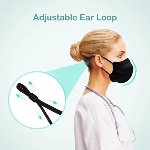 Vista 5 de Mascarillas KN95 ajustables, mascarillas respiradoras desechables de 5 capas con cintas ajustables para las orejas, envueltas individualmente