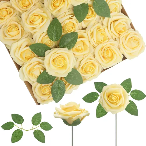 Vista 30 de 25 rosas realistas negras, flores artificiales de espuma de látex con tallos flexibles y 8 hojas para decoración de bodas, hogar y fiestas Negro
