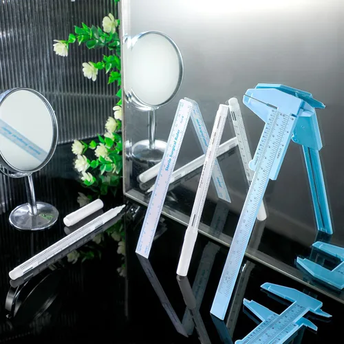 Vista 3 de Teling 6 piezas de herramientas para cejas, regla de medición de cejas, marcador blanco Microblading con regla de papel, marcador de piel