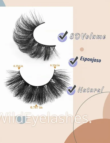 Vista 4 de Pestañas de visón esponjosas de aspecto natural, pestañas postizas Wispy de aspecto natural, pestañas completas 8D, pestañas de 20 mm de largo, rizo
