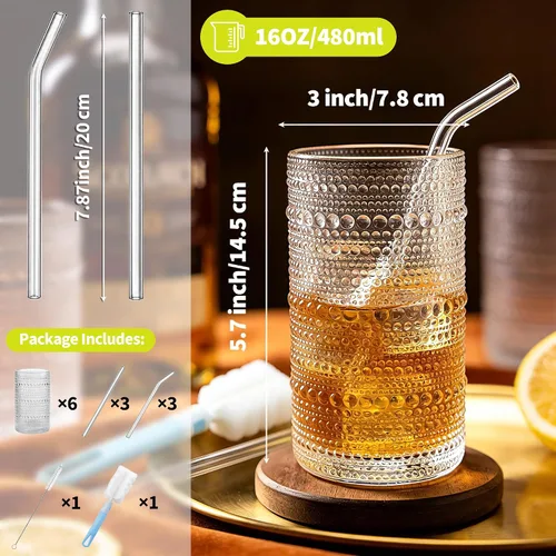Vista 2 de Vasos grandes con pajillas, 16 onzas, 16.2 fl oz, paquete de 6