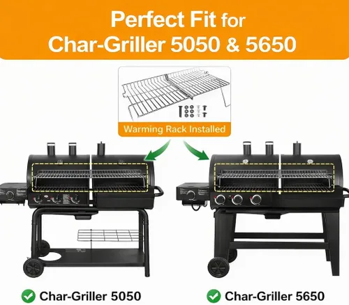 Vista 2 de Hisencn Rejilla de calentamiento para parrilla Char Griller 5050 3001 5650 5072 3008, Rejilla para reemplazo de piezas Chargriller, piezas para Char