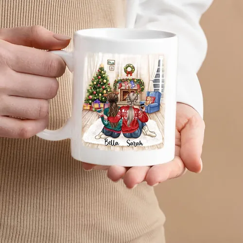 Vista 2 de Taza de café personalizada de la amistad para mejor amiga, regalo de taza del día de Galentine, regalo de taza de Navidad, taza de café