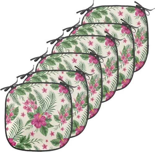 Vista 32 de Ambesonne Cojín de asiento para silla de flores, detalles florales con hojas y remolinos, estampado artístico romántico y vívido y vibrante