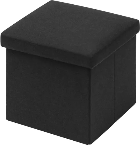 Vista 13 de B FSOBEIIALEO Cubo otomano plegable de almacenamiento con piel sintética para sala de estar, dormitorio, oficina en casa, reposapiés de Negro