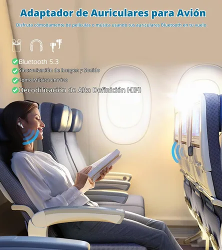 Vista 2 de Adaptador Bluetooth de avión para auriculares Bluetooth AUX adaptador Negro