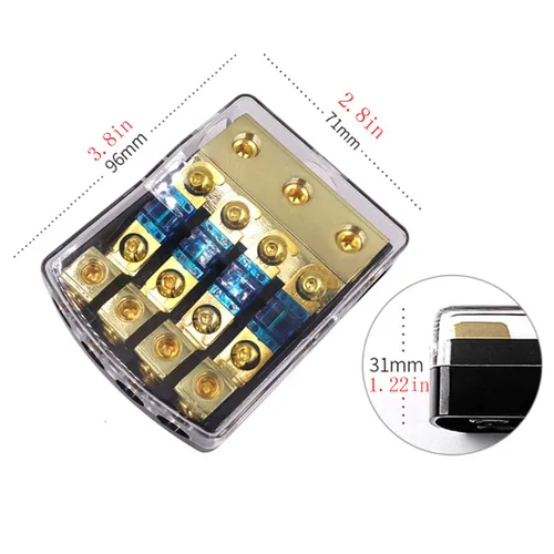Vista 2 de Portafusibles Mini-ANL Bloque de distribución automática de fusibles de alta fidelidad, 60 amperios, 12 V, soporte fusible, calibre 0, 2, 4