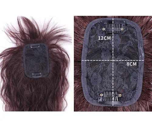 Vista 4 de 3 x 4.7 pulgadas con clip superior para mujer, cabello humano ligeramente rizado con flequillo lateral, color marrón oscuro, 10 pulgadas
