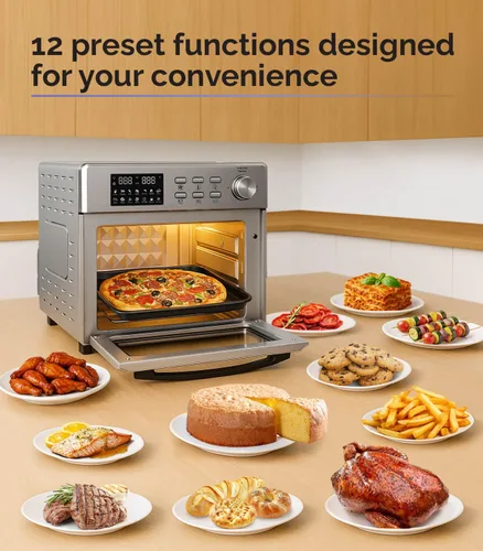 Vista 4 de MOI Horno tostador con freidora de aire de 1700 W, horno tostador de convección con 12 ajustes preestablecidos, hornos de encimera para hornear