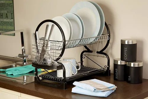 Vista 2 de Premier Housewares - Escurridor de platos de 2 niveles, color negro, 15.4 x 22.0 x 9.8 in