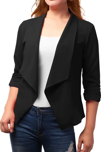 Vista 7 de Chaqueta Blazer Abierta de Tela Elástica con Mangas 34 Fruncidas para Mujer (Hecha en EE.UU.)