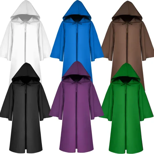 Vista 9 de YAQIZENG Wizard Robes Magician Cloak Halloween Costume Christmas Hooded Cape Adult Teens Knight Cloaks