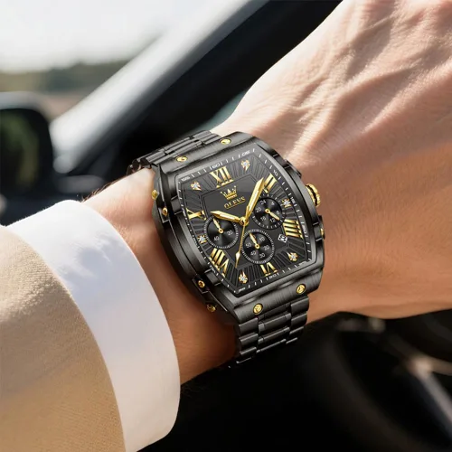 Vista 3 de OLEVS Relojes para Hombres Cronógrafo Impermeable Cara Rectangular Fase Lunar Correa de Acero Inoxidable Relojes de Vestir para Hombres Luminoso
