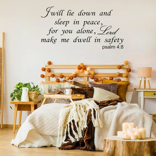 Vista 5 de Calcomanías de vinilo con texto en inglés "I Will Lie Down and Sleep in Peace for You Alone Lord Make Me Dwell in Safe", con texto en inglés "I Will