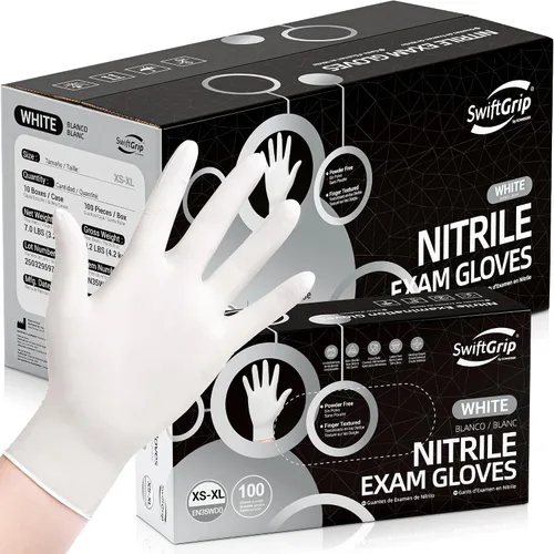 Vista 10 de Guantes de examen desechables de nitrilo SwiftGrip, 3 mil, XS, Caja de 100, guantes de nitrilo blancos desechables libres de látex para uso médico