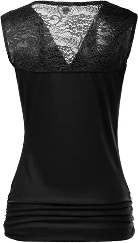 Vista 4 de Zeagoo - Camiseta sin mangas elástica de cuello holgado y fruncido, con drapeado lateral, para mujer
