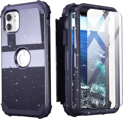 Vista 26 de IDweel Funda para iPhone 11 con Protector de Pantalla de Vidrio Templado, Híbrida 3 en 1 Resistente a Golpes Delgada de Protección Resistente