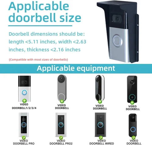 Vista 2 de Cubierta impermeable para timbre de puerta, protección antirreflejos, bloqueo de huellas dactilares, cubierta impermeable de metal negro