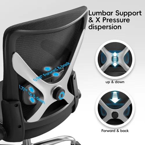 Vista 5 de Ergalithic Silla de oficina ergonómica para casa y escritorio - Silla de computadora en forma de X de malla con cuero de PU y soporte lumbar