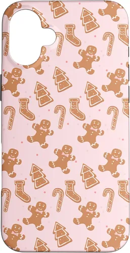 Vista 23 de iPhone 16 Pink Gingerbread Cookie Christmas with Polka Dots Case