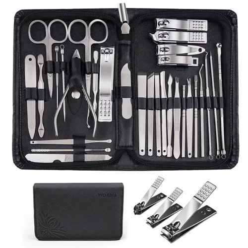 Vista 11 de WOAMA - Juego de manicura de 30 piezas y kit de pedicura, juego profesional de cortaúñas de acero inoxidable, kit de manicura y uñas para mujeres