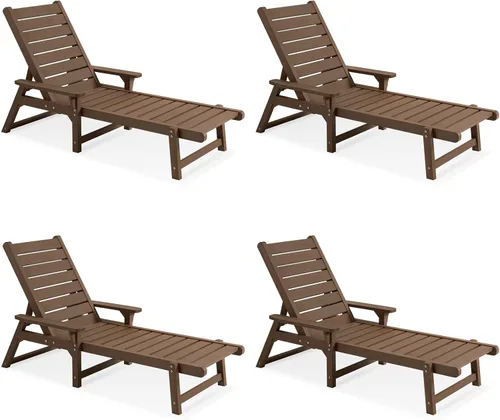 Vista 19 de Chaise Lounge, madera de polietileno, silla de salón al aire libre con respaldo ajustable, resistente a la intemperie, impermeable, a prueba
