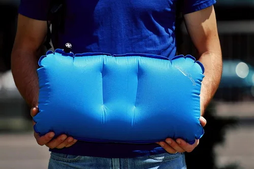 Vista 9 de Almohada inflable ultraligera para viajes y campamentos, compresible y cómoda para lumbar, campamento, senderismo (azul)