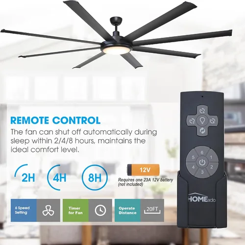 Vista 8 de Ventiladores de techo con luces y control remoto, ventilador de techo industrial negro de 75 pulgadas