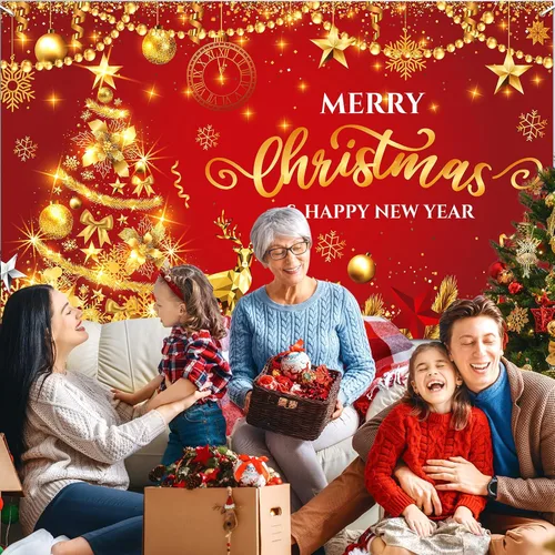 Vista 3 de Rumia Decoraciones de pancarta de Feliz Navidad y Año Nuevo, telón de fondo de fotos de Navidad, árbol de Navidad y telón de fondo de fiesta, diseño