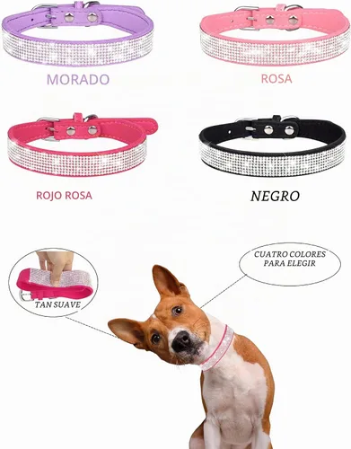 Vista 2 de Collar de perro para perros pequeños, collares ajustables de cuero de gamuza para perro, collar de perro rosa para gato, collar de perro