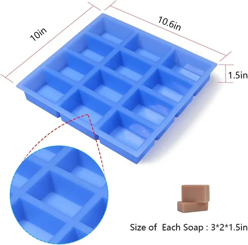 Vista 2 de Molde de jabón de silicona rectangular grueso de 4 onzas, molde de jabón de 12 barras para hacer jabón, grueso y duradero con lados planos y líneas