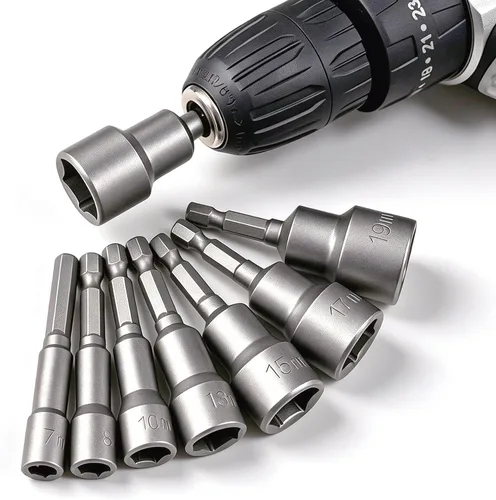 Vista 6 de Broca magnética de tuerca de 1/4 de pulgada con vástago hexagonal de 0.276 in, adaptador de enchufe de alimentación de cambio rápido, brocas