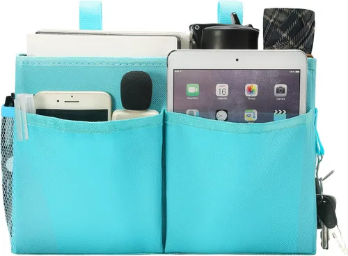 Vista 17 de Bseash Organizador de litera, organizador de cama colgante para mesita de noche, bolsa de almacenamiento con 4 bolsillos y 2 ganchos