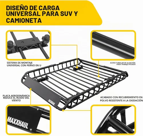 Vista 4 de MaxxHaul 70115 Portaequipajes universal de acero para autos - 46" x 36" X 4-1/2" - 150 lb. Capacidad