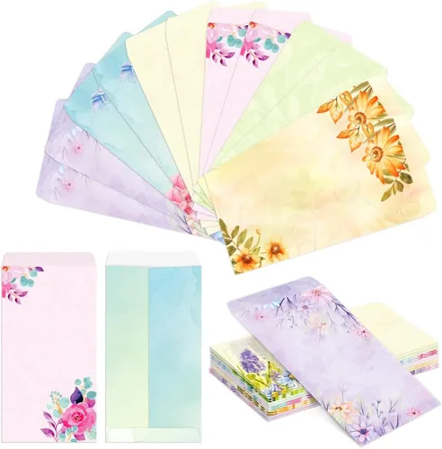 Vista 2 de Paper Master - Juego de 12 sobres de letras Flora, juegos de papel de papelería para impresora, con una variedad de diseños y relieve automático