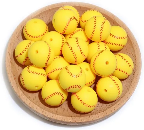 Vista 15 de 36 cuentas de silicona para fabricación de llaveros de 0.47 pulgadas y 0.59 pulgadas a granel de béisbol, baloncesto, fútbol, deporte, focal