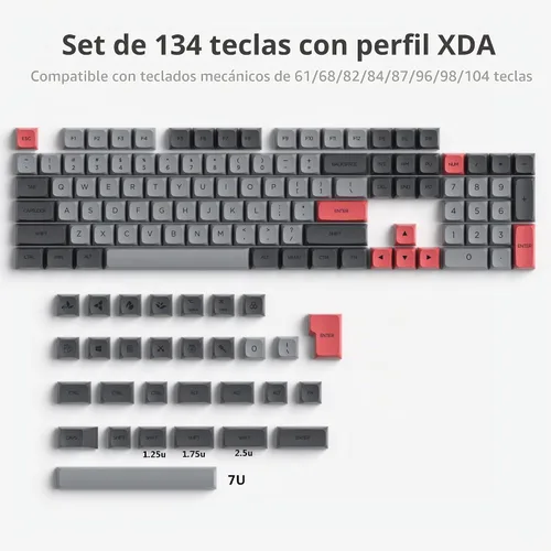 Vista 4 de Guffercty kred XDA Profile - Teclas negras minimalistas 75% Dye-sub PBT con teclas ISO para teclado mecánico MAC 60% 65% 75% 96% (muñeca negra)