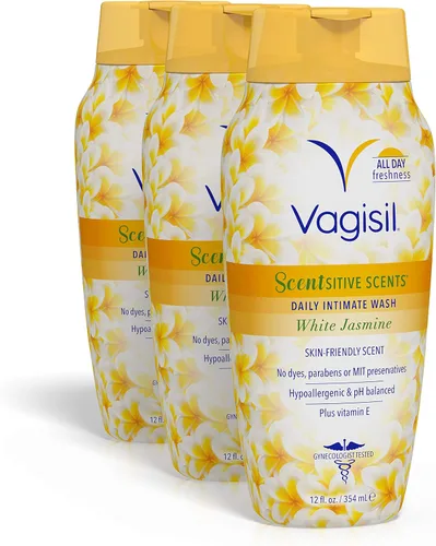 Vista 9 de Vagisil Lavado Femenino para Higiene del Área Íntima, Aromas Scentsitive, pH Equilibrado y Probado por Ginecólogos, Jazmín Blanco, 12 oz
