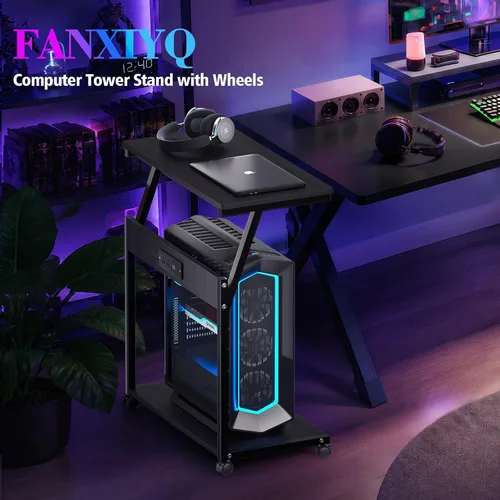 Vista 3 de FANXIYQ Soporte de torre para computadora con estación de carga, carrito
