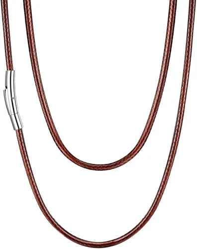 Vista 29 de U7 - Collar de cordón de cuero con cierre de acero inoxidable personalizable/negro, cadena de cuerda de cera tejida impermeable de color a. 2MM