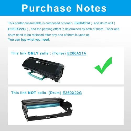Vista 2 de LCL Cartucho de tóner compatible de repuesto para Lexmark E260A21A E260 E260d E260dn E260dtn E260dt E360dn E360dtn E360d E460 E460dn E460dn E462dtn